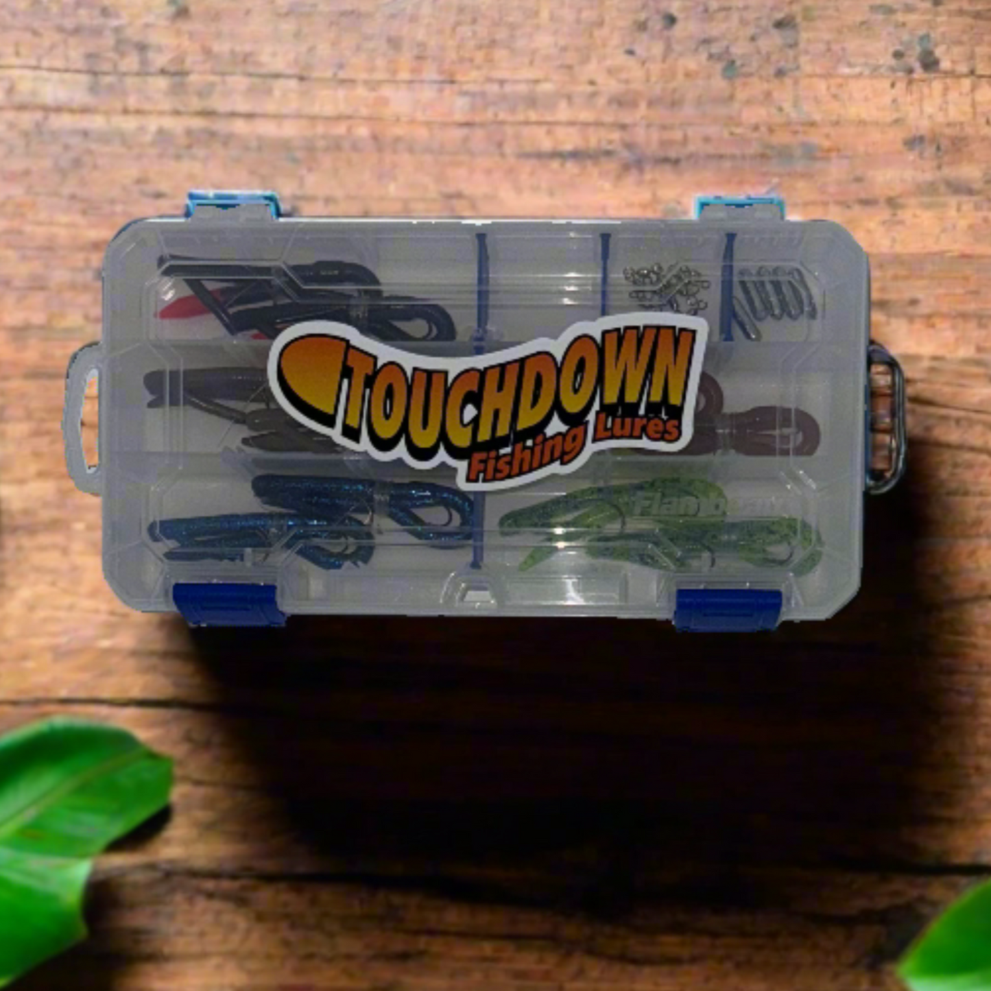 Pro Series Touchdown Lures Tackle Pack Top 5 Colors "SUPPER WEEDLESS" Pre-Rigged Lures in a compact tackle box