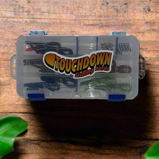 Pro Series Touchdown Lures Tackle Pack Top 5 Colors "SUPPER WEEDLESS" Pre-Rigged Lures in a compact tackle box