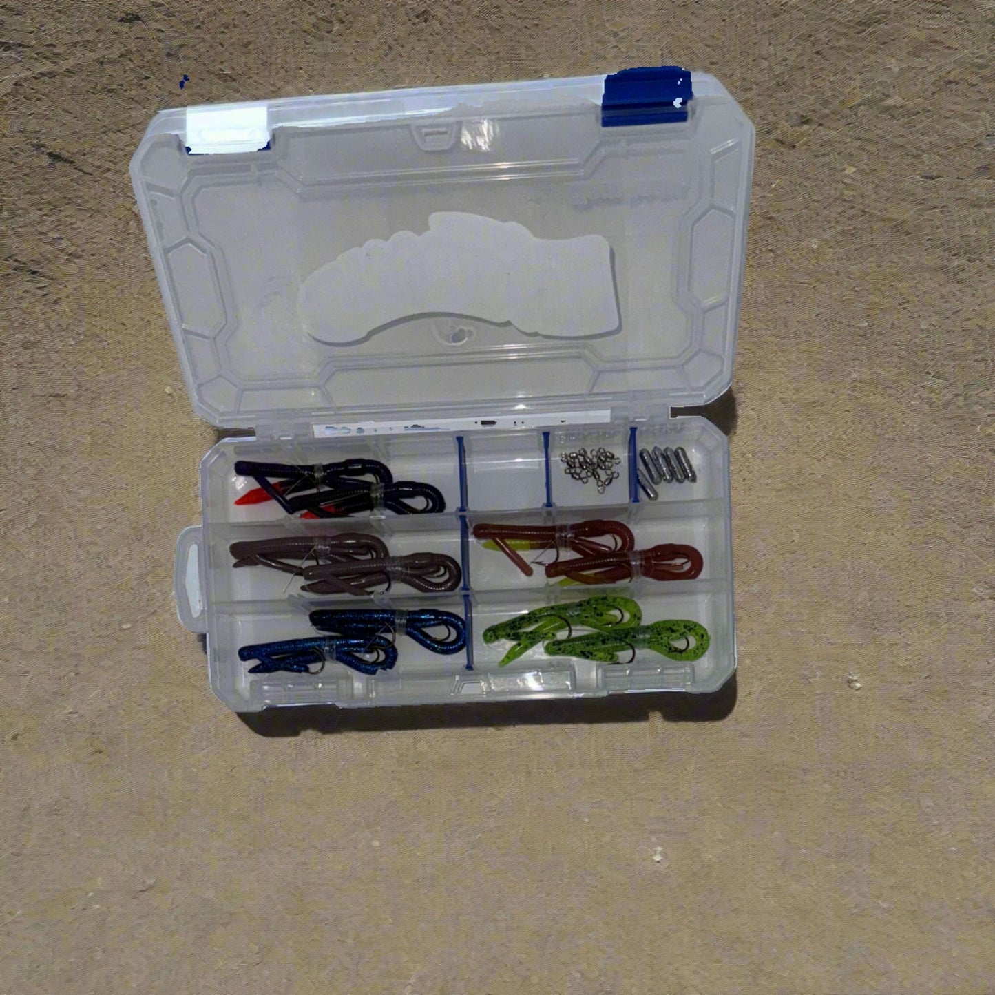 Pro Series Touchdown Lures Tackle Pack Top 5 Colors "SUPPER WEEDLESS" Pre-Rigged Lures in a compact tackle box